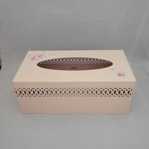 Simply Shabby Chic Blush Beauty Pink Metal Tissue Box Cover Floral Roses Cottage